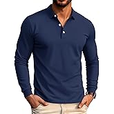 MAGCOMSEN Men's Polo Shirt Long Sleeve Golf Shirts Quick Dry Lightweight 3-Button Performance Work Fishing Athletic