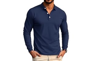 MAGCOMSEN Men's Polo Shirt Long Sleeve Golf Shirts Quick Dry Lightweight 3-Button Performance Work Fishing Athletic