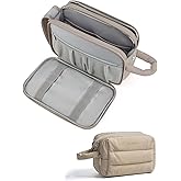BAGSMART Travel Toiletry Bag for Women, Puffy Cosmetic Makeup Bag Organizer, Large Wide-open Travel Organizer for Toiletries, Dopp Kit Water-resistant Makeup Case for Accessories-Camel