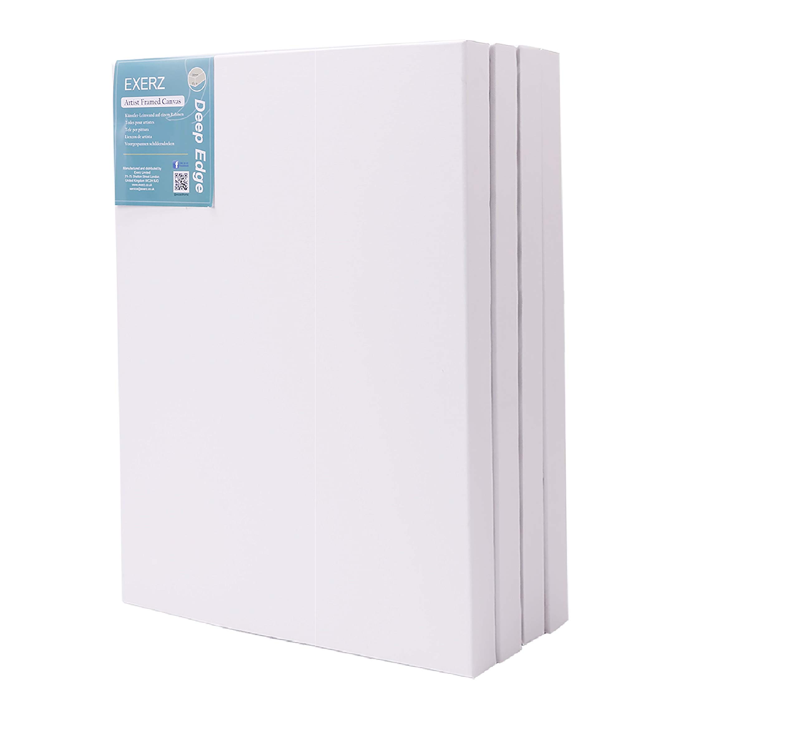 EXERZ 80x100cm Canvas Deep Edge 4pk, 3D Artist Framed 3.8cm 380GSM Pre-Stretched 100% Cotton/Blank/Triple Primed/Acid Free/Medium Grain, Acrylic & Oil (80x100cm 4pk)