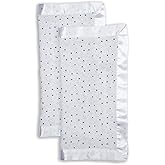 Lulujo Security Lovey Blankets| Unisex Softest Breathable Cotton Muslin Security Blanket Set with Silky Satin Trim| Neutral Comforting Blanket for Girls & Boys | 16in x 16 in| Stars
