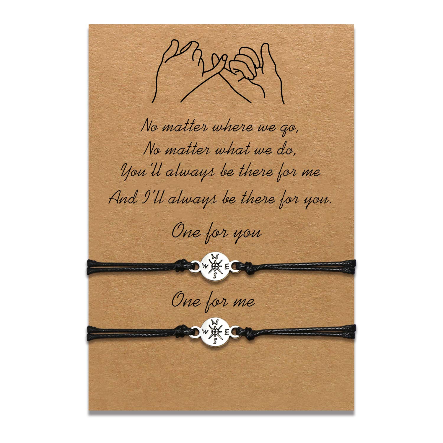 Mother Daughter Bracelets Set Matching Cord String Bracelet Gift from Mom to Daughter Relationship Handmade Wish Jewellery for Women Girls (2pcs compass) — image 1