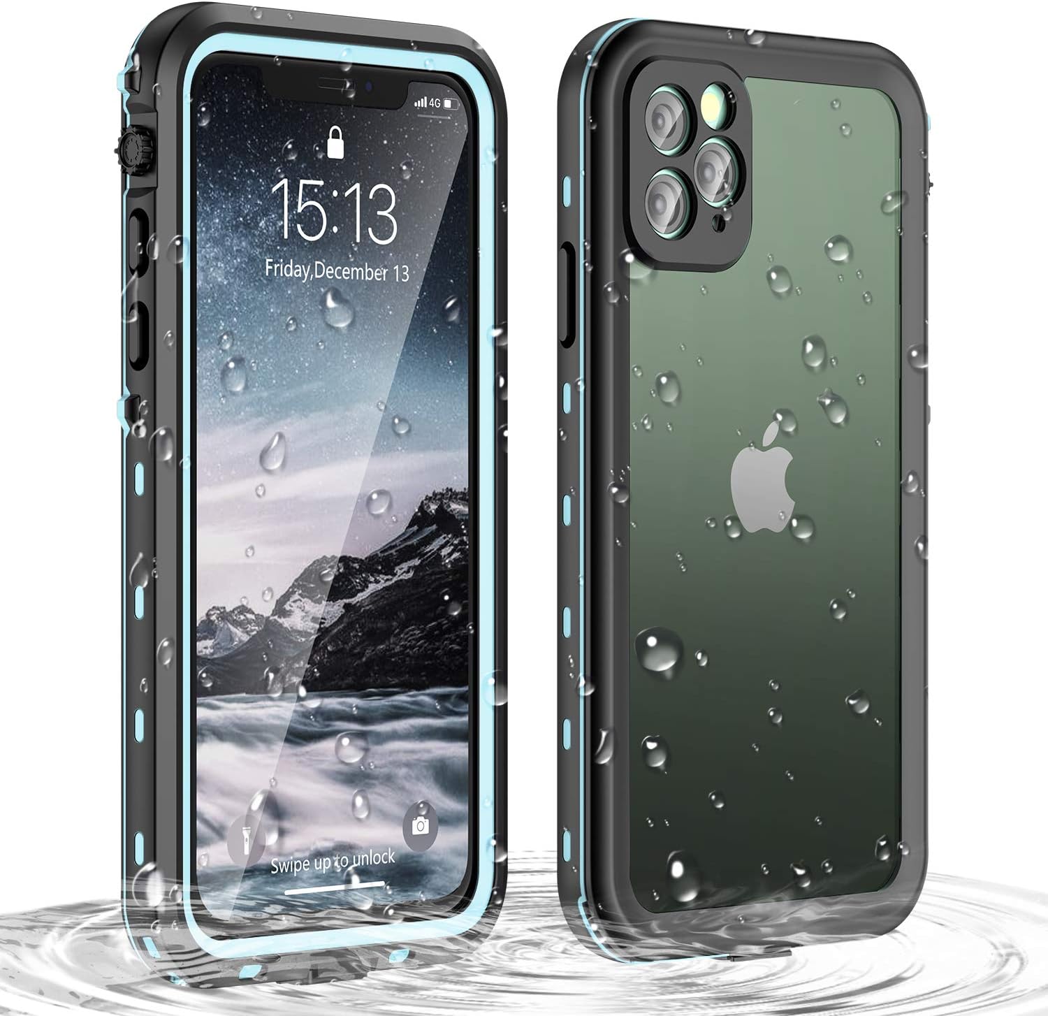 Janazan iPhone 11 Pro Max Waterproof Case, 360 Full Body Clear Protective Case with Built-in Screen Protector, Waterproof Shockproof Snowproof Dustproof for iPhone 11 Pro Max 6.5 inch (Blue/Clear)