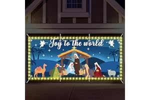 YLOLUL Led Nativity Scene Garage Door Cover 6 x 13 ft Christmas Large Hanging Backdrop Door Banner with Light Holy Nativity Garage Wall Decorations for Outdoor Indoor Religious Holiday Decoration