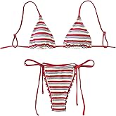 GORGLITTER Women's Striped High Waisted Bikini Sets Cute Cheeky Triangle String Thong Swimsuit Bathing Suit 2 Piece