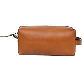 cuero Leather Buffalo DoppKit Toiletry Travel Unisex Toiletry Cosmetic Pouch Shaving Kit Men Women (TAN)