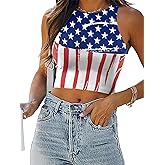 ELDPS American Flag Crop Tank Tops Women: Patriotic Shirts USA Flag T-Shirt 4th of July Sleeveless Tee Tops