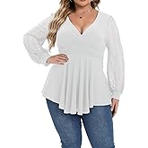 Gocolloa Plus Size Tops for Women Lace Long Sleeve Fall Shirts Casual Dressy Wrap V Neck Pleated Tunic Top