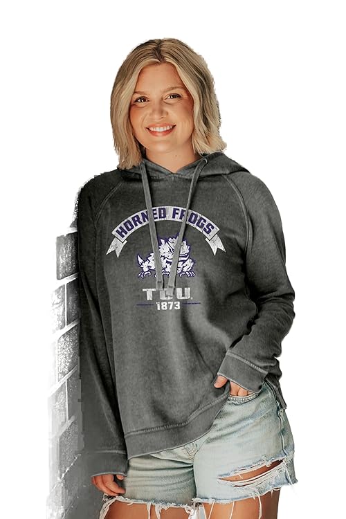 Blue 84 Women's Standard NCAA Officially Licensed Hooded Sweatshirt Burnout Vintage Scholar, Team Color