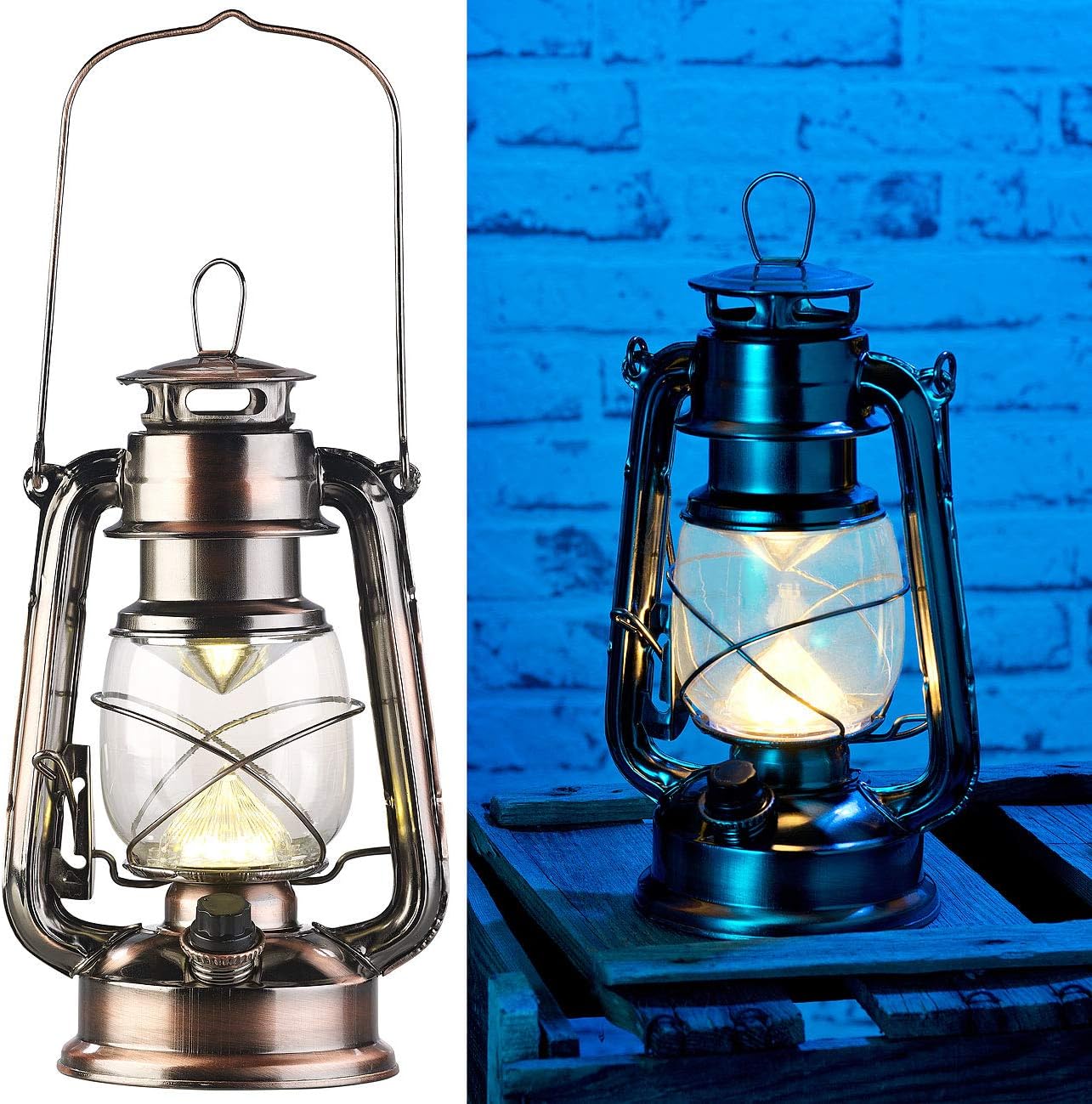 Lunartec LED Sturmlaterne: Ultra helle LED-Sturmlampe, Batterie, 200lm, 3W, warmweiß, Bronze (LED Petroleumlampe)