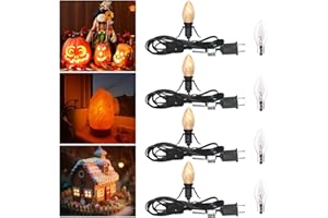 SOTOPOO 4 Pack Black Accessory Cord with 8Pcs C7 Bulbs (4 for Spare), 6 Feet Clip-in Lamp Cord with On/Off, Light up Halloween Xmas Decor - Lights for Pumpkin Christmas Village House Salt Lamp & Blow Mold