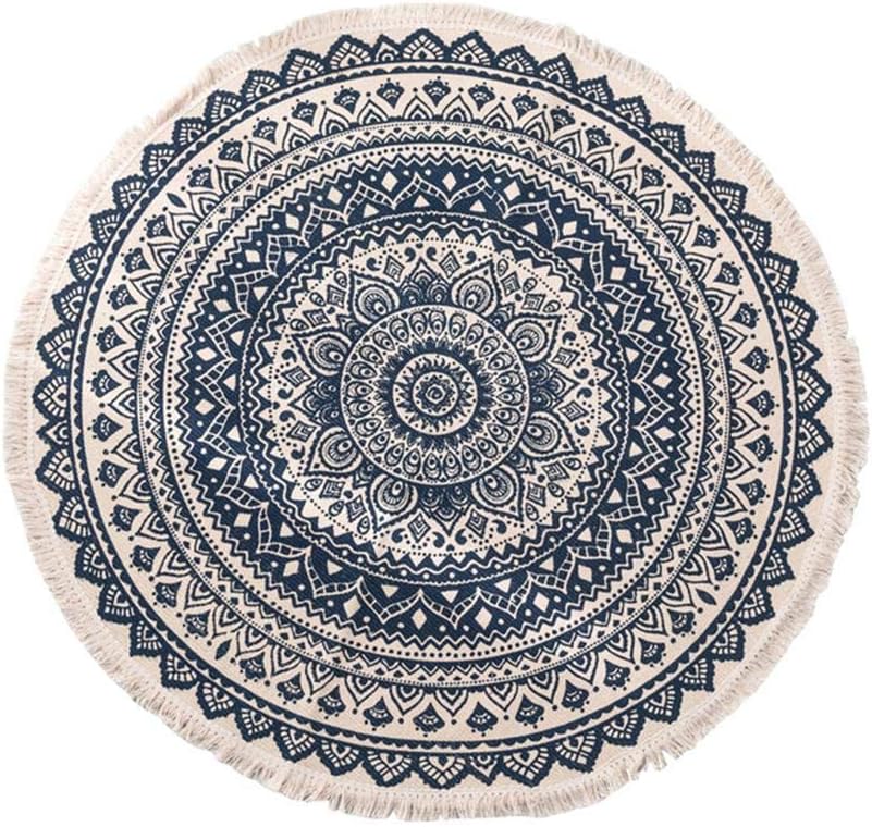 Round Cotton Rugs Bohemian Style Area Rug Washable Nonslip Floor Mats For Living Room Bathroom