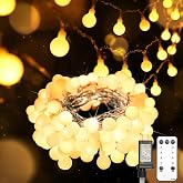 suddus 43FT Connectable Globe String Lights Plug in Remote Warm White | Connectable Christmas Light with Remote,8 Modes Hanging Fairy Lights for Diwali, Bedroom, Classroom, Outdoor, Warm White