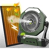 Ausic 10W Misting Solar Fan, 10000mAh Camping Fan Portable with Solar Panel & 250ml Water Tank, 8 Inch Battery Operated Recha