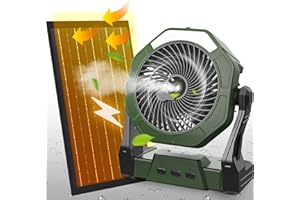 Ausic 10W Solar Fan with Mister, Misting Camping Fan with Solar Panel, Portable Outdoor Fans, 8 Inch Battery Operated Rechargeable Cooling Fans with Water Spray for Travel/Beach/Chicken Coop