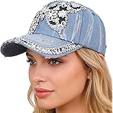 Rhinestone Denim Baseball Cap for Women Fashion Sun Hat Metal Buckle Adjustable Bling Diamond Traveling Hat