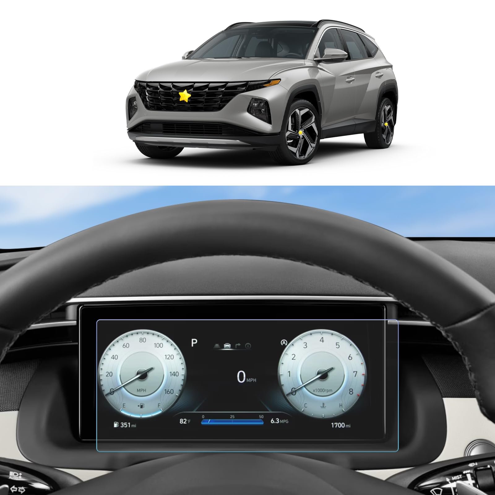 SKTU Instrument Panel Screen Protector Compatible with Hyundαi Tucson NX4 2021-2024 Screen Protector Speedometer Screen Protector Scratch-Resistant Anti-Fingerprint 10.25 Inch Matte