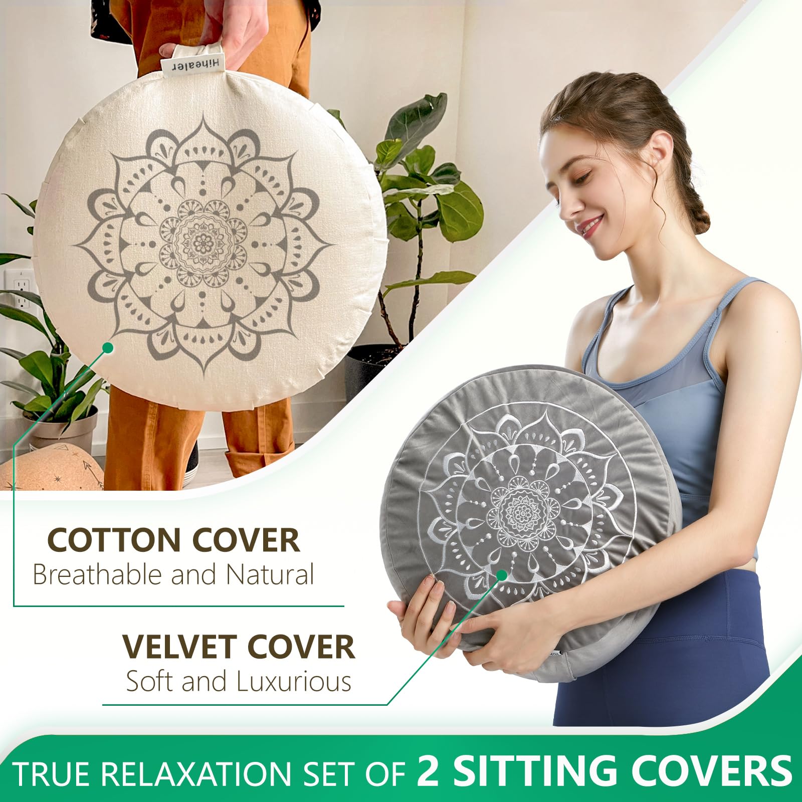 Hihealer Meditation Cushion, Traditional Tibetan Meditation Pillow Velvet Cover - Large Floor Cushion Seating for Adults - Yoga Buckwheat Bolster for Women、Moms - Image 2