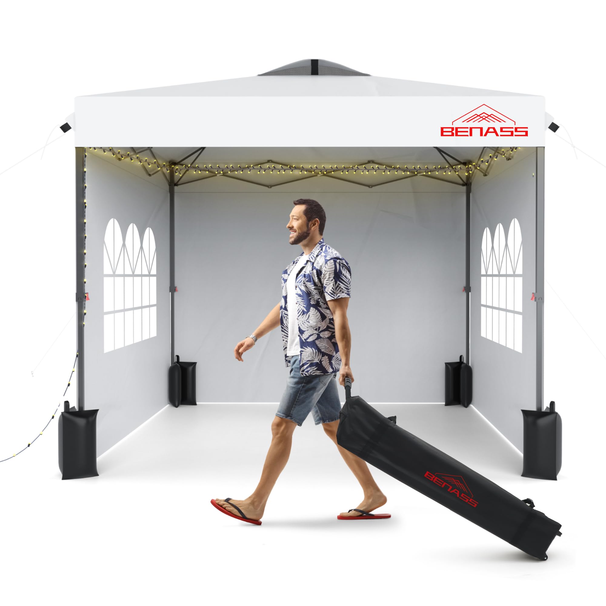 Photo 1 of 10x10 Pop Up Canopy with Sidewalls, Easy Up Canopy Tent, Heavy Duty Tents for Parties, One Person Set Up Event Tent, White