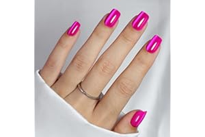 SHANGMENG Hot Pink Press on Nails Short - Cat Eye Press on Nails Square for Women Gift, Natural Fit & Glossy Stick on Nails in 16 Sizes - 32 Reusable Soft Gel Fake Nails with Glue, Hot Pink