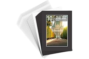 Golden State Art, Pack of 10, Pre-Cut 18x24 Black Picture Mat Kit for 13x19 Photo, 10 White Core Bevel Cut Mattes, 10 Backing