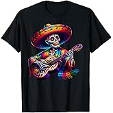 Funny Cinco De Mayo Skeleton Skull Fiesta Sombreros Guitar T-Shirt