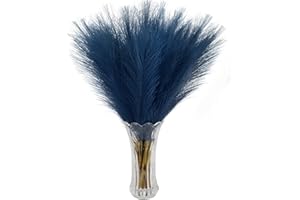 VIERENA 12 PCS Faux Pampas Grass Decor 18" Fake Pompous Grass Small Artificial Pompas Floral for Vase Home Boho Decor (Blue)