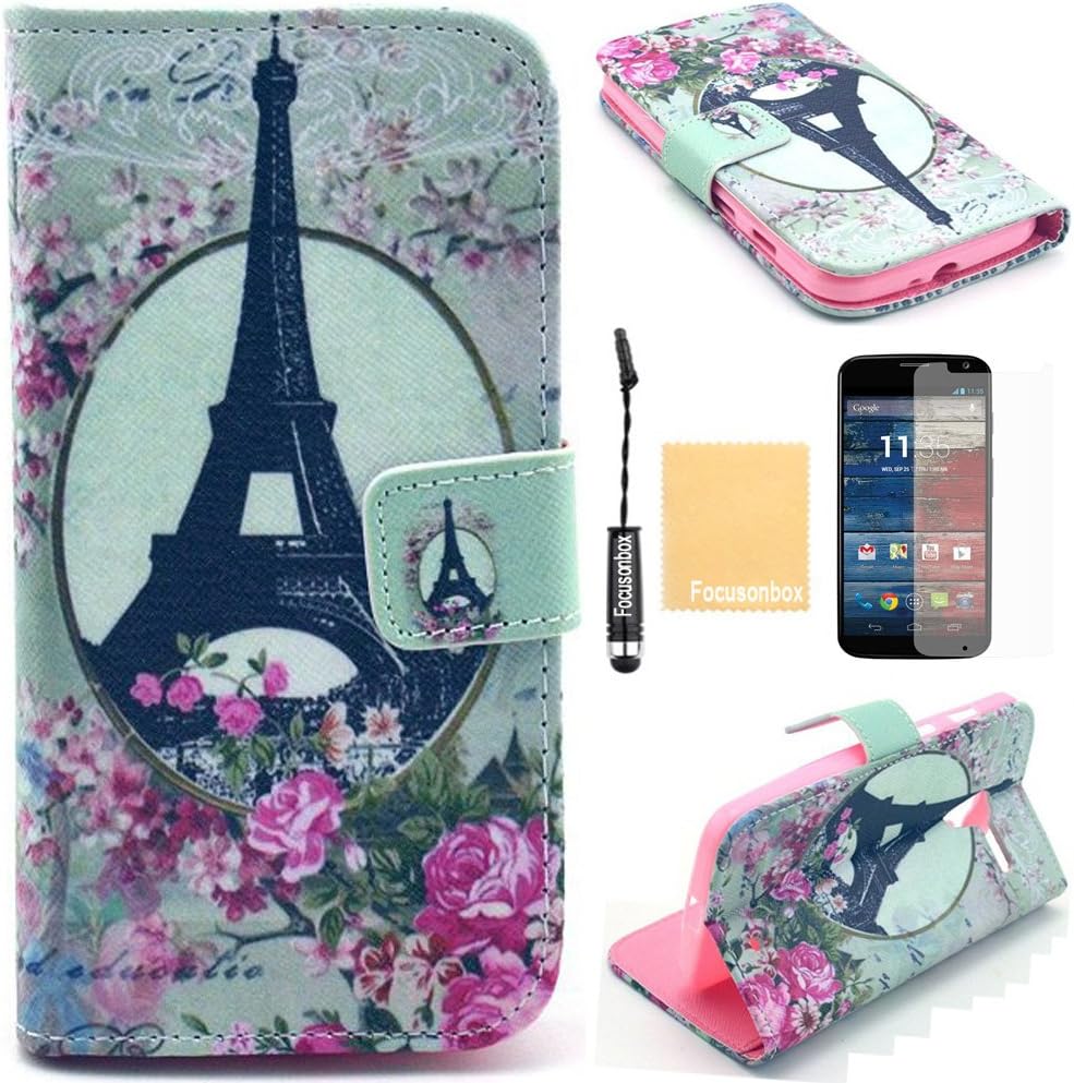 Moto X Case, Focusonbox(TM)PU Leather Protective Flip Folio Slim Fit Wallet Purse Stand Case Cover for Motorola Moto X (1st Generation), with Screen Protector, Stylus and Cleaning Cloth YB5