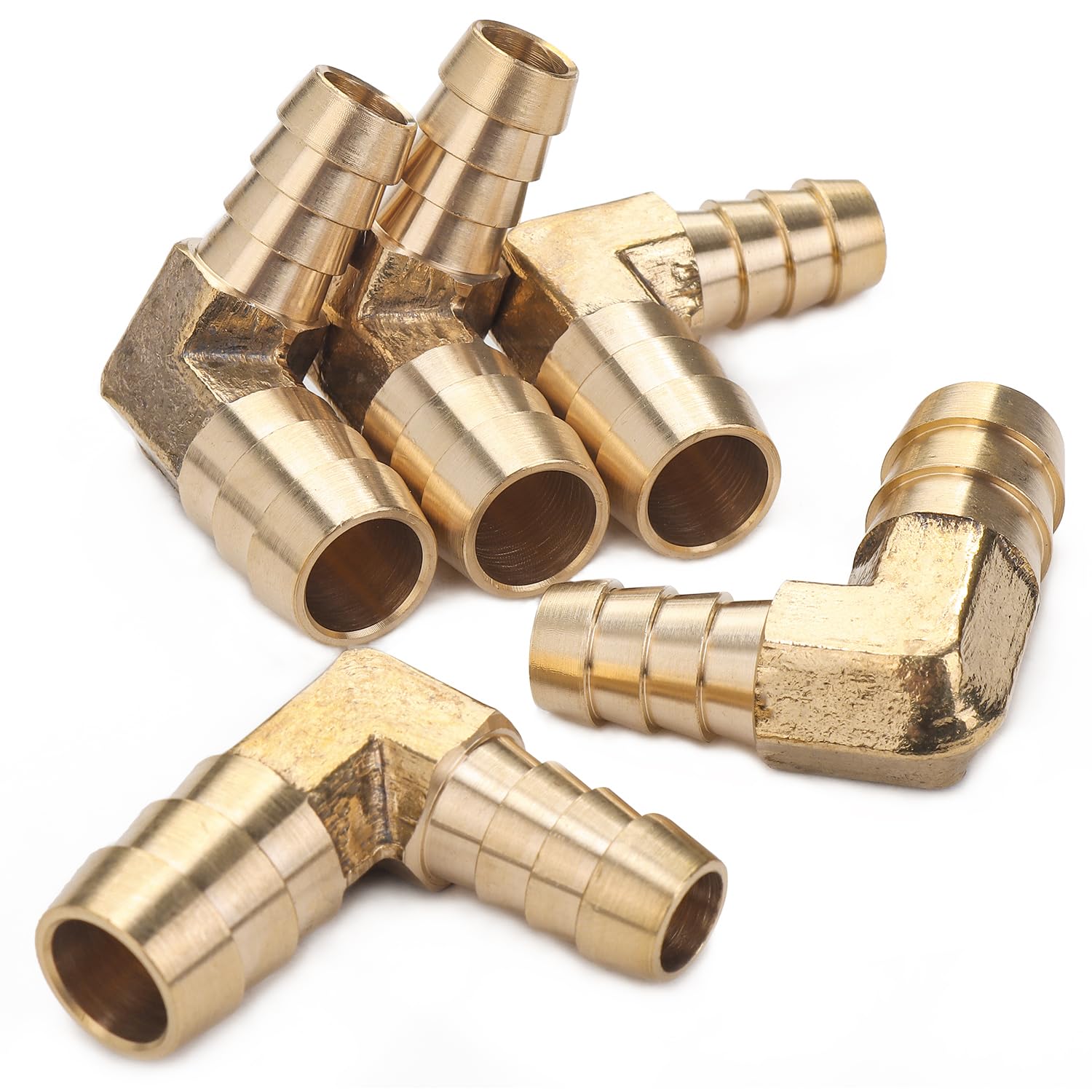 LTWFITTING 90 Deg Reducing Elbow Brass Barb Fitting 1/2-Inch x3/8-Inch(10mm) Hose ID Air/Water/Fuel/Oil/Inert Gases (Pack of 5)