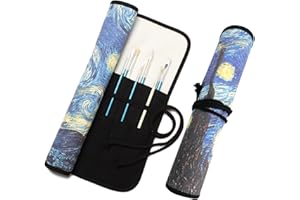 Funny live Paint Brush Holder Art Supplies, Artist Brush Holder & Storage Organizer Roll-Up Case Bag, Protect Acrylic Oil Watercolor Paintbrushes (Starry Night 20 Slot Pockets)