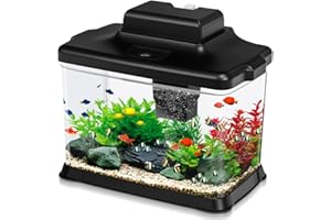 DaToo Small Fish Tank Ultra-Clear 1.6 Gallon Aquarium Starter Kits with LED Lighting and Filter System Beginner-Friendly Mini Betta Aquarium for Small Fish Shrimp Desktop Room Decoration