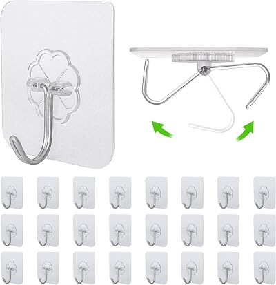 Relazoom 24 PCS Self Adhesive Hooks 15kg Transparent Heavy Duty