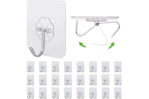 AMAZOPEN Self Adhesive Hooks - 24 Packs of Transparent Wall Door Hooks Stick On/Extra Strong Sticky Hooks for Hanging Coat, Cloth, Towel, Key and More