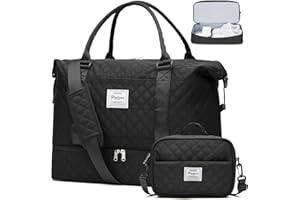 SYCNB Weekender Bags for Women,Travel Duffel Bag with Shoes Compartment,Overnight Carry on Personal Item Bag with Toiletry Bag,Black
