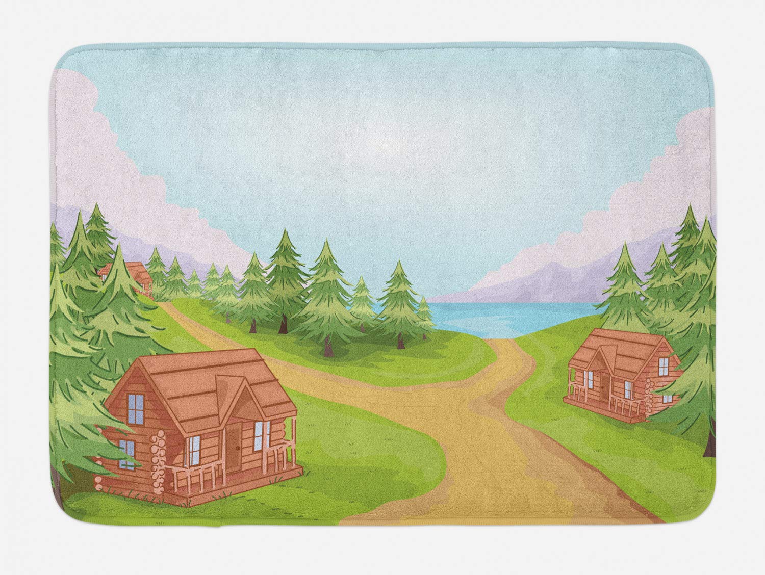 Amazon Com Ambesonne Log Cabin Bath Mat Countryside Theme Sketch