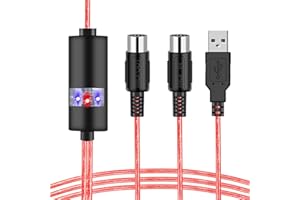 Oxsubor USB MIDI Cable-Upgrade Professional MIDI to USB in-Out Cable Adapter Converter Connect Piano Keyboard to PC/Laptop for Editing&Recording 2M(6.5FT) (Red)