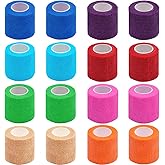 Clooflar 16 Pack Self Adhesive Bandage Wrap, 2" X 5 Yards Multi-Colored Elastic Cohesive Bandage Wrap for Sports, Wrist, Ankle and Vet Wrap, Grip Tape