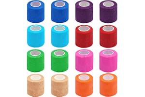 Clooflar 16 Pack Self Adhesive Bandage Wrap, 2" X 5 Yards Mixed Colors Elastic Cohesive Bandage Wrap for Sports, Wrist, Ankle and Vet Wrap, Grip Tape