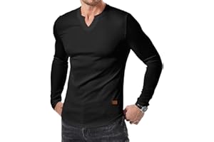 JMIERR Mens Long Sleeve Muscle T Shirts Casual V-Neck Longline Ribbed Tee Shirts