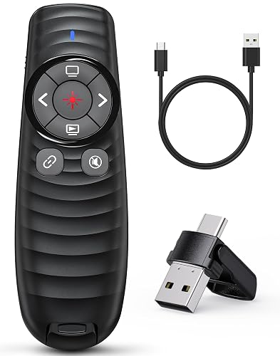 Presentation Clicker Wireless, 2-in-1 USB/Type C Rechargeable Presenter ...