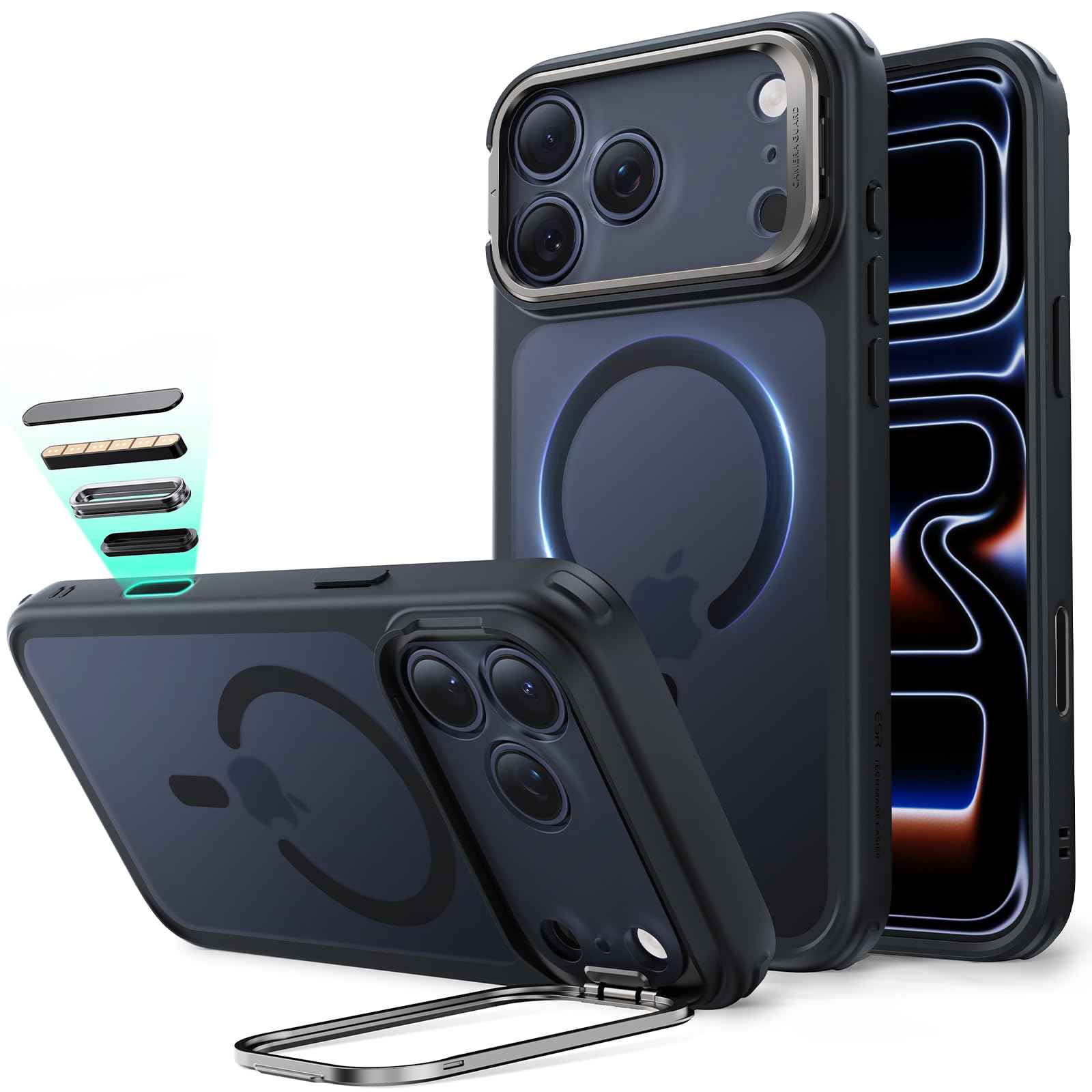 ESR for iPhone 17 Pro Case with Stash Stand, Camera Control Cover Compatible with MagSafe, Military-Grade Drop Protection Magnetic Phone Case, Scratch-Resistant Back Cover,Frosted Black Image