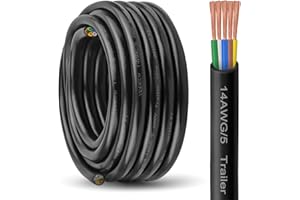 YDDECW 5 Way Trailer Wire - 14 Gauge 5 Conductor 25FT Pure Copper Heavy Duty Cable Extension Rv Trailer Wiring Cord Insulated 14/5 Cable for Rv and Automotive
