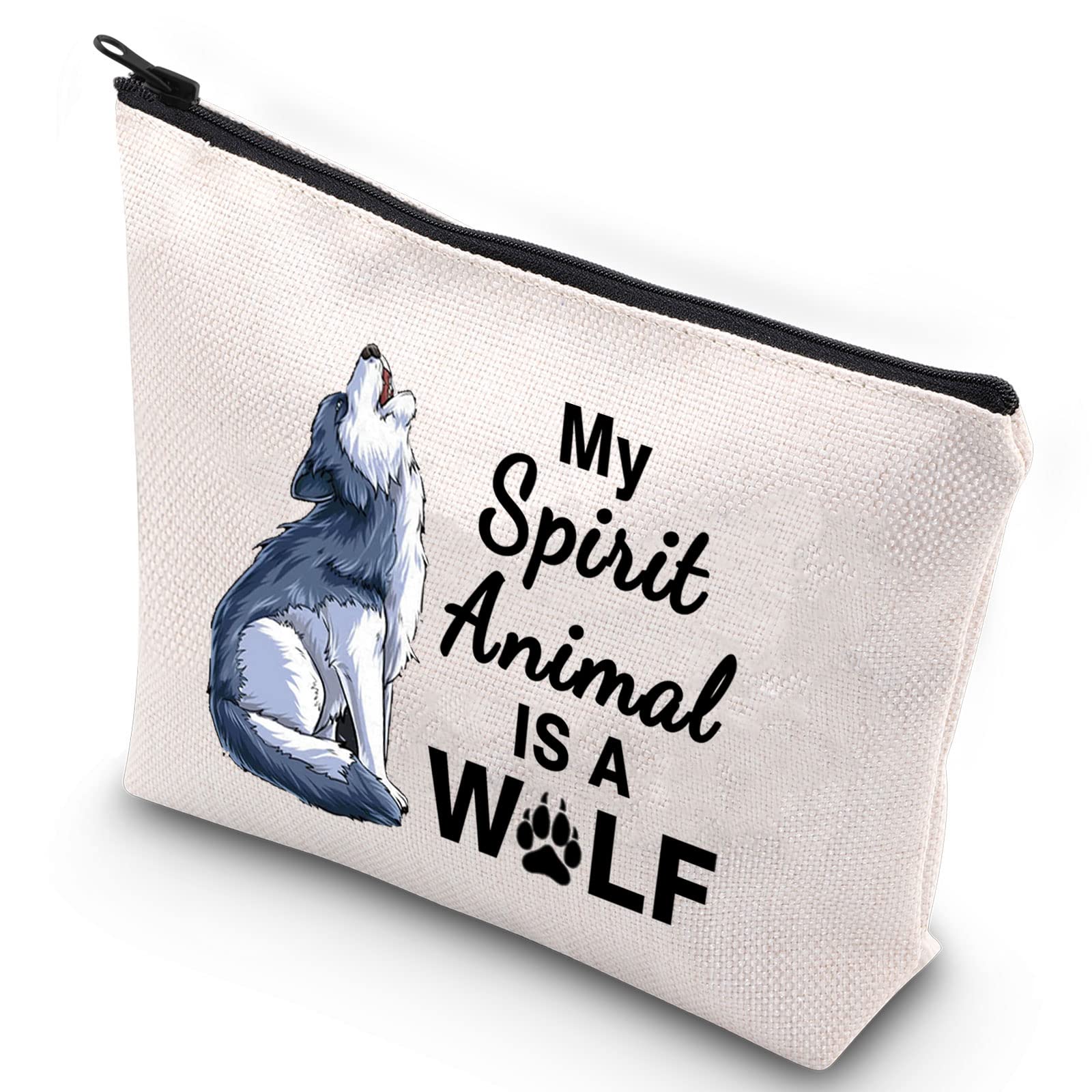 WZMPA Wolf Themed Cosmetic Bag Howling Wolf Lover Gift My Spirit Animal Is A Wolf Makeup Zipper Pouch Bag Animal Lover Gift, Wolf Spirit Animal, Fit