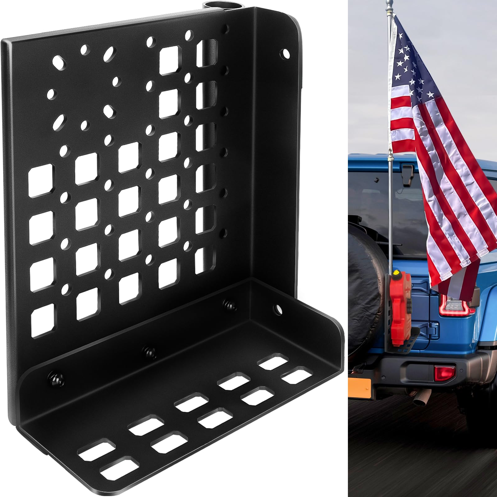 Photo 1 of Drieaco Gas Can Mount With Flag Pole Mount Holder For 2018-2025 Jeep Wrangler JL/JLU 4xe, Tailgate Step Foot Pedal Molle Panel Cargo Shelf Storage Bracket Fits Standard Gasoline Locking Pack Mount