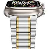 Anlinser Metal Bands Compatible with Apple Watch Band 49mm 46mm 45mm 44mm 42mm Women Men, Five-link Stainless Steel Strap for iWatch Ultra 3/2/1 SE Series 11 10 9 8 7 6-1 (Silver-Gold)