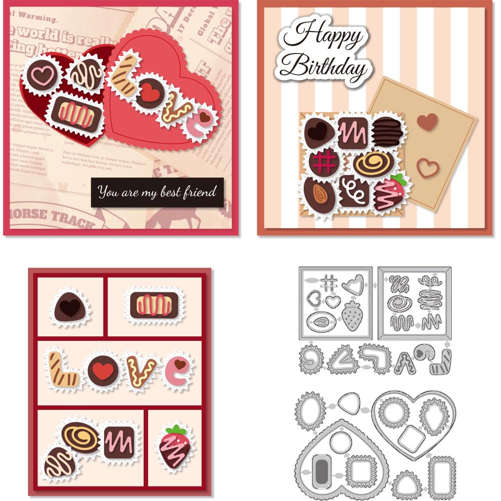 DELORIGIN Chocolate Box Die Cuts, Background Carbon Steel Die Cuts Cutting Dies Frame Stencils Scrapbooking Embossing Template Dies for Card Making Valentine's Day Weeding Christmas Invitation