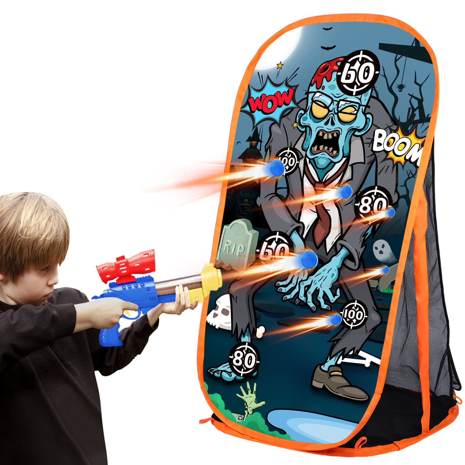 Quanquer Shooting Game Targets Kids Boys Toys - Zombie Shooting Target with Net Indoor Outdoor Garden Toys Birthday Gifts for 5 6 7 8 9 10+ Years Old Boys Girls