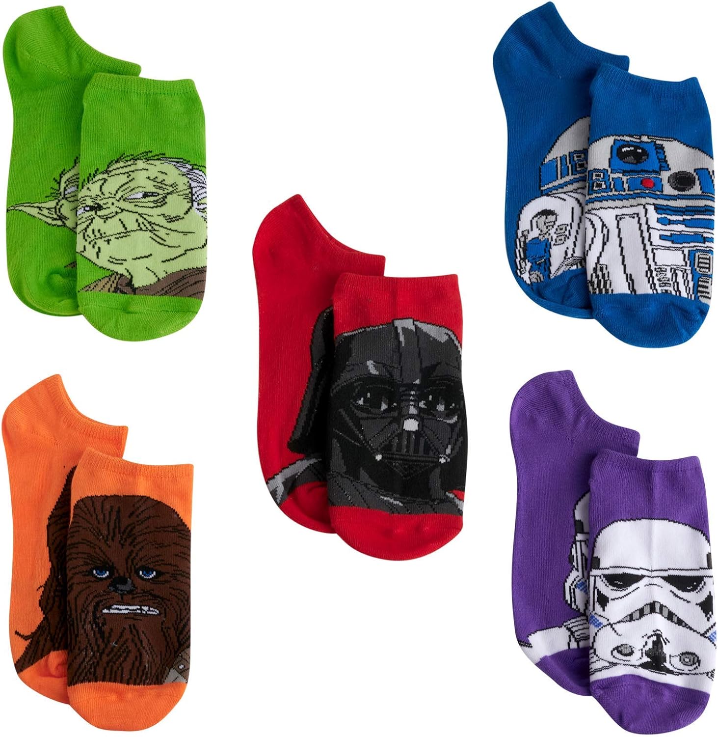 Star Wars Classic Big Face 5 Pack No Show Socks, Size Sock Size: 9-11, Brights: Clothing