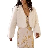 MakeMeChic Women's Faux Fur Coats Long Sleeve Cropped Fuzzy Open Front Winter Outerwear Jacket