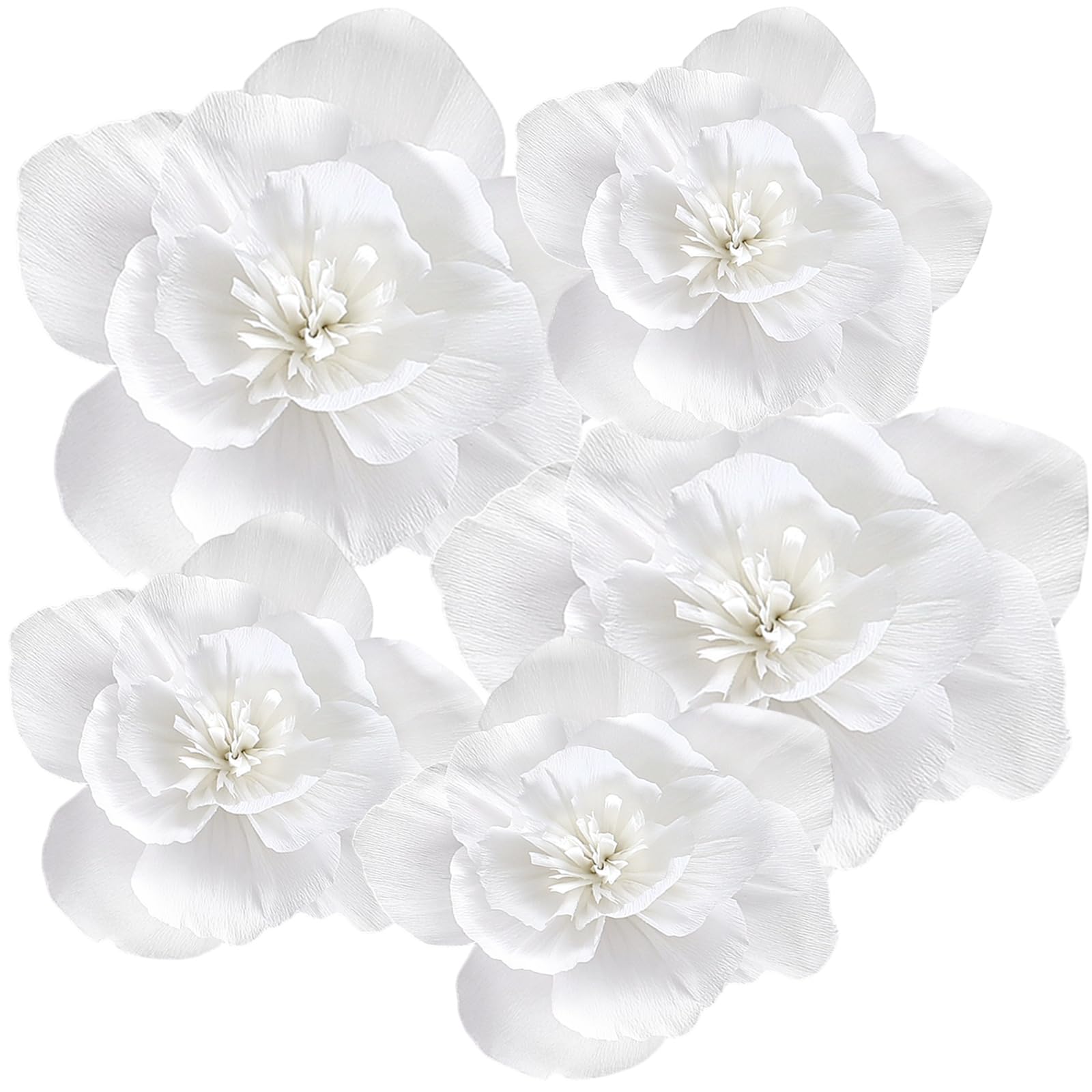 Photo 1 of 5pcs White Paper Flowers,3D Tissue Paper Flowers,Artificial Wall Décor Wedding Birthday Backdrop Centerpieces Party Decorations Supplies (White)